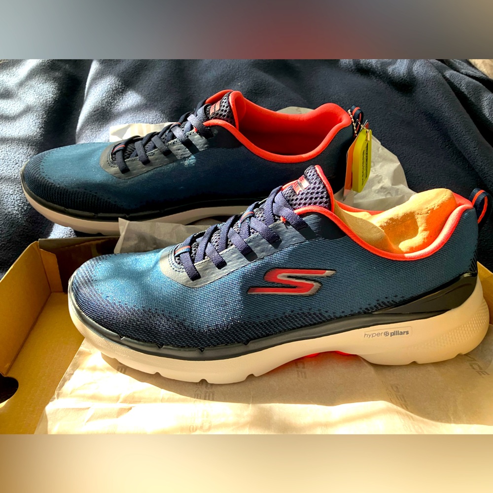 New Skechers GoWalk 6 Spring Horizon navy with coral accents